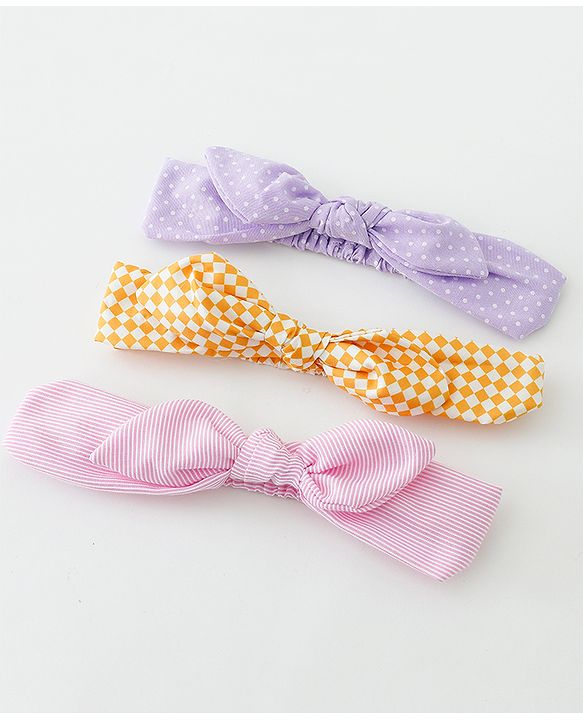 Babyhug Free Size Headbands With Bow Applique Pack of 3 - Pink Purple & Yellow