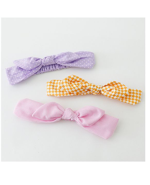 Babyhug Free Size Headbands With Bow Applique Pack of 3 - Pink Purple & Yellow