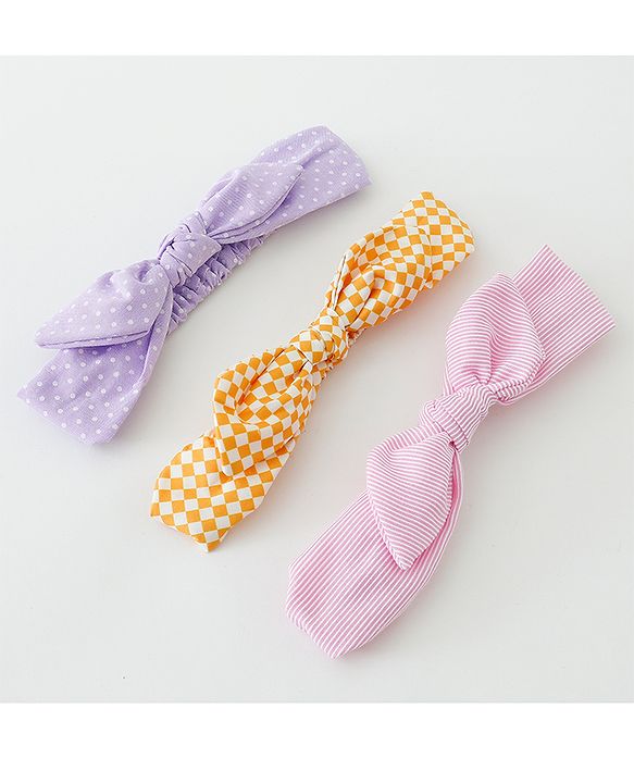 Babyhug Free Size Headbands With Bow Applique Pack of 3 - Pink Purple & Yellow
