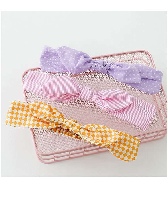 Babyhug Free Size Headbands With Bow Applique Pack of 3 - Pink Purple & Yellow