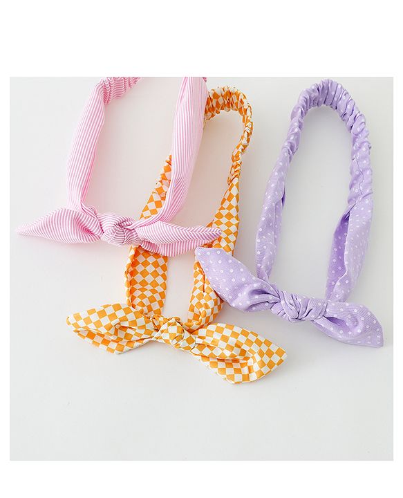 Babyhug Free Size Headbands With Bow Applique Pack of 3 - Pink Purple & Yellow