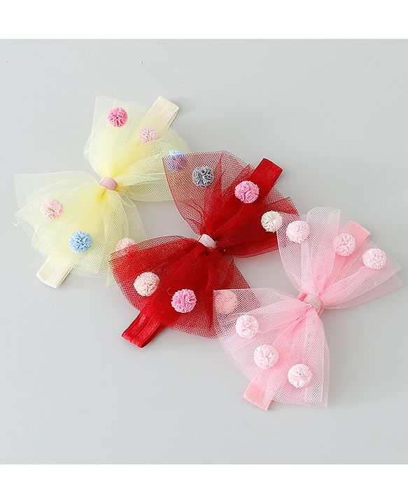Babyhug Bow Applique Headbands Pack of 3 - Pink Yellow & Red