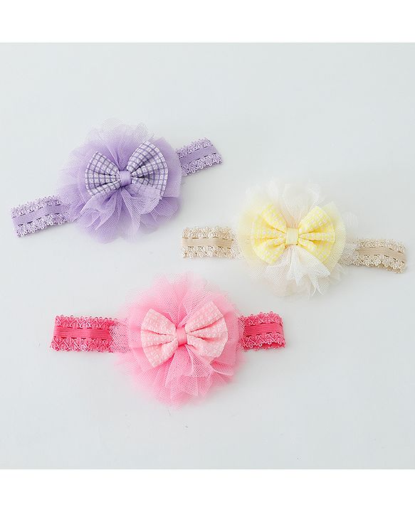 Babyhug Free Size Headbands With Bow Applique Pack of 3 - Multicolour