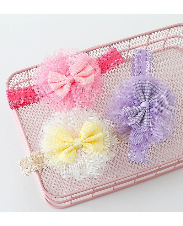 Babyhug Free Size Headbands With Bow Applique Pack of 3 - Multicolour