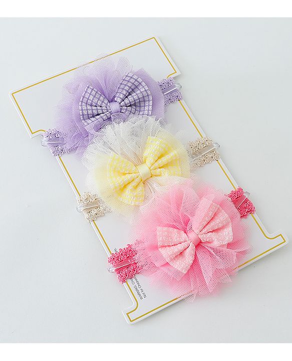 Babyhug Free Size Headbands With Bow Applique Pack of 3 - Multicolour