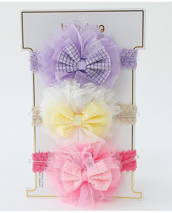 Babyhug Free Size Headbands With Bow Applique Pack of 3 - Multicolour