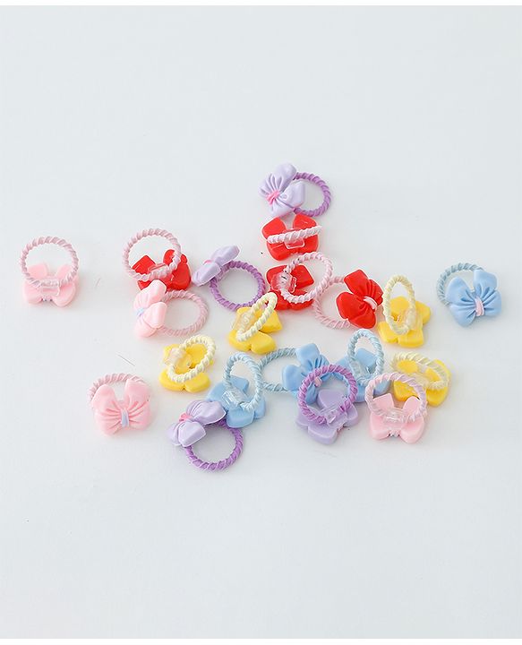 Babyhug Free Size Rubber Bands Set with Bow Applique Pack of 20 - Multicolor