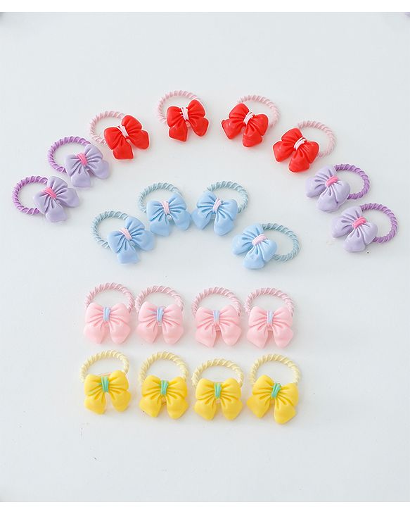 Babyhug Free Size Rubber Bands Set with Bow Applique Pack of 20 - Multicolor