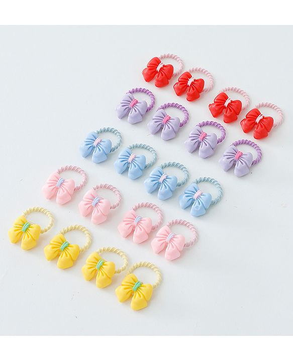 Babyhug Free Size Rubber Bands Set with Bow Applique Pack of 20 - Multicolor