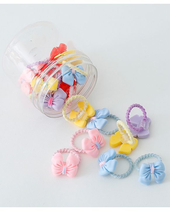 Babyhug Free Size Rubber Bands Set with Bow Applique Pack of 20 - Multicolor