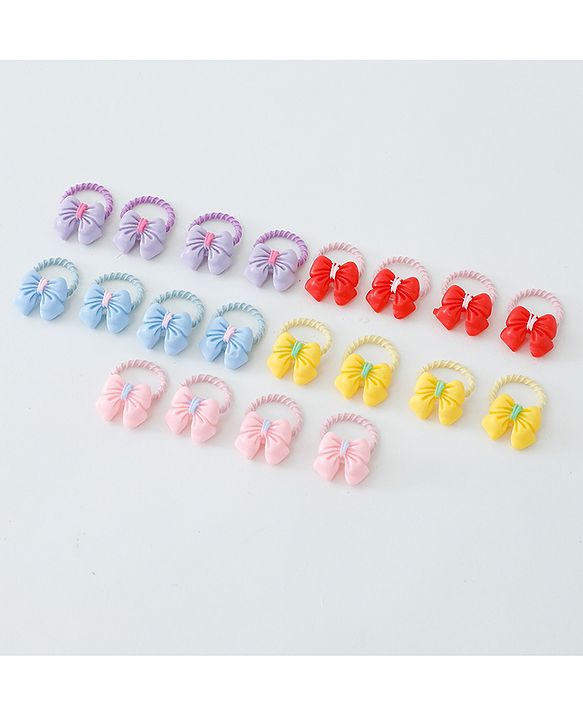 Babyhug Free Size Rubber Bands Set with Bow Applique Pack of 20 - Multicolor