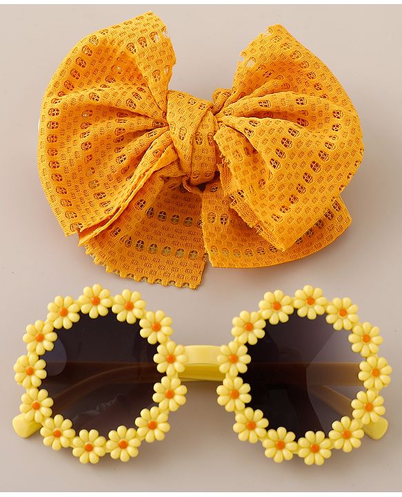 Babyhug Free Size Headbands With Bow Applique & Sunglasses  - Yellow