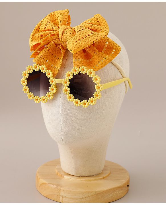 Babyhug Free Size Headbands With Bow Applique & Sunglasses  - Yellow