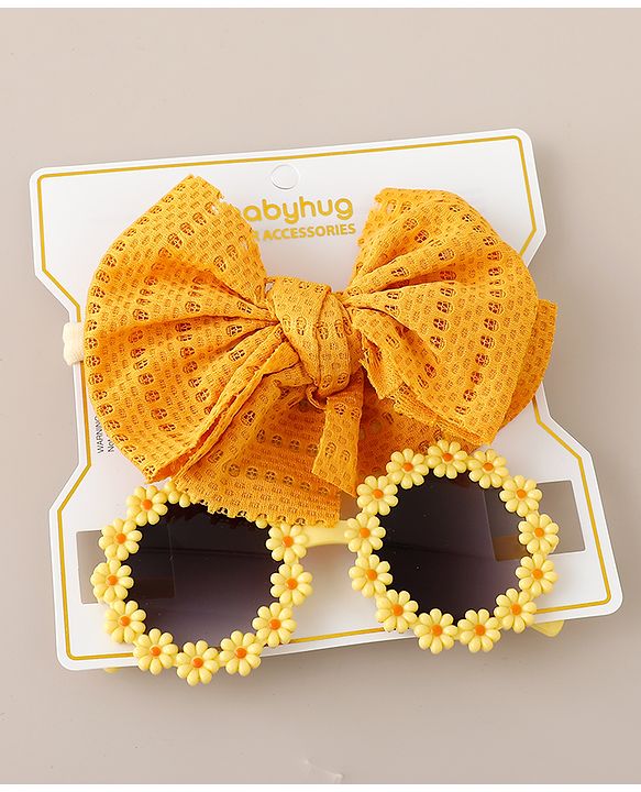 Babyhug Free Size Headbands With Bow Applique & Sunglasses  - Yellow