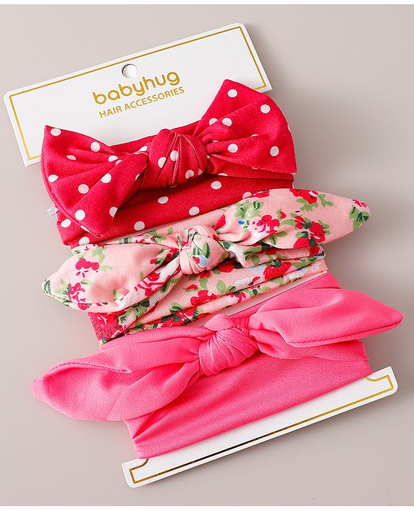 Babyhug Free Size Headbands With Bow Applique Pack of 3 - Multicolour