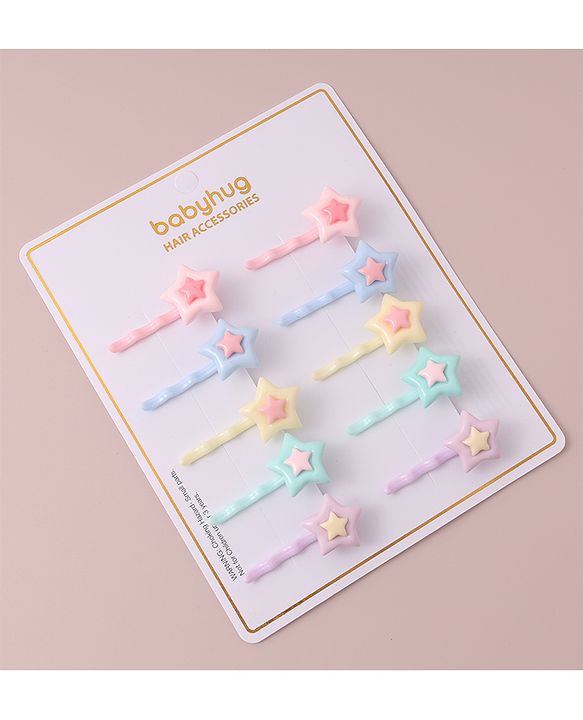 Babyhug Free Size Hair Pins with Star Applique Pack of 10 - Multicolor