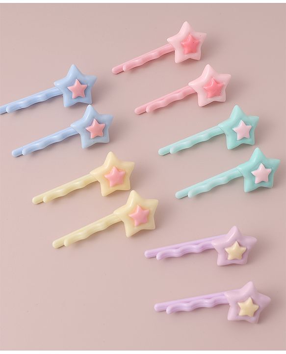 Babyhug Free Size Hair Pins with Star Applique Pack of 10 - Multicolor