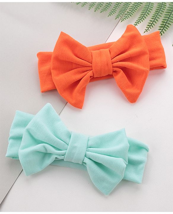 Babyhug Free Size Headbands With Bow Applique Pack of 2 - Blue & Orange