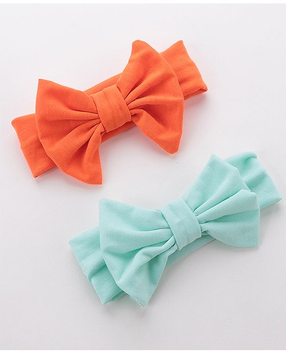 Babyhug Free Size Headbands With Bow Applique Pack of 2 - Blue & Orange