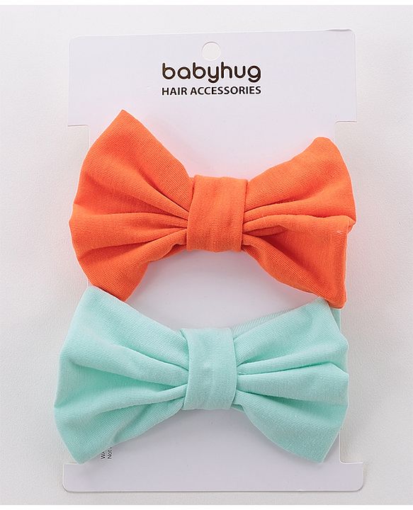 Babyhug Free Size Headbands With Bow Applique Pack of 2 - Blue & Orange