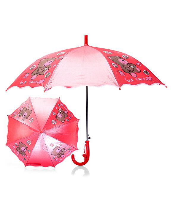 Babyhug Free size Umbrella With Teddy Bear Print - Dark Pink