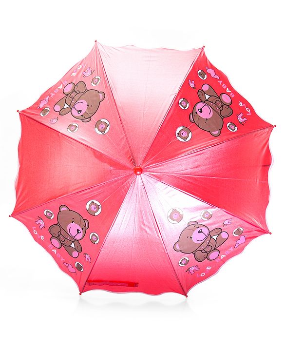 Babyhug Free size Umbrella With Teddy Bear Print - Dark Pink