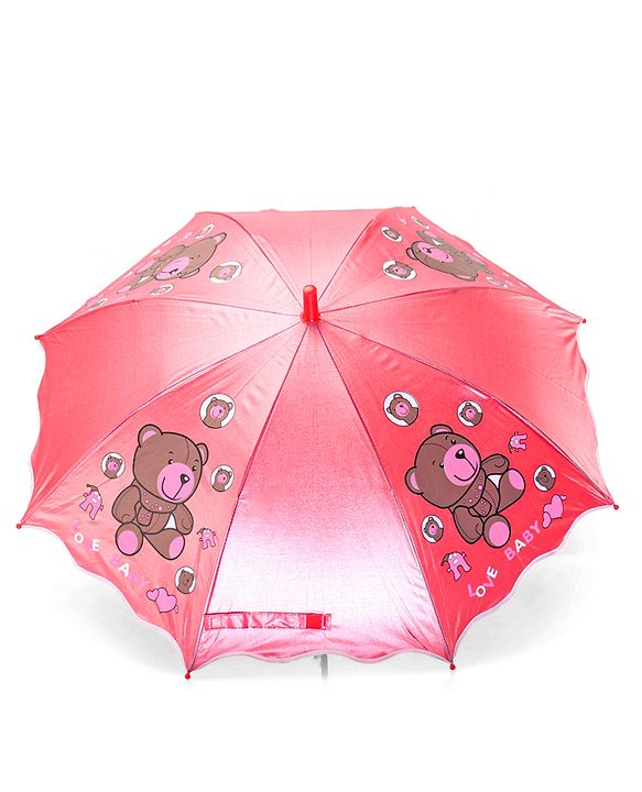 Babyhug Free size Umbrella With Teddy Bear Print - Dark Pink