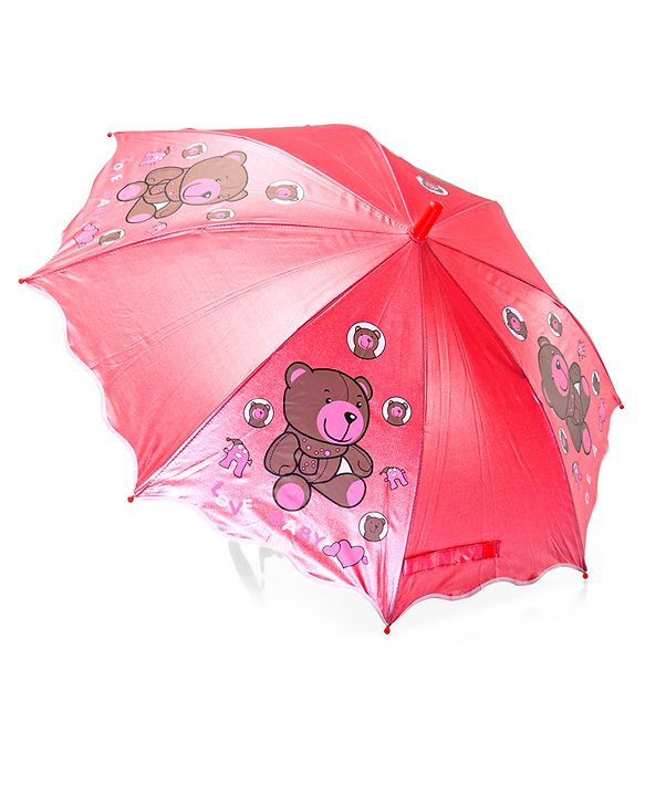 Babyhug Free size Umbrella With Teddy Bear Print - Dark Pink
