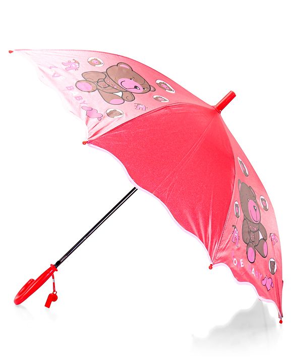 Babyhug Free size Umbrella With Teddy Bear Print - Dark Pink