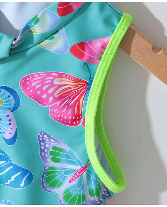 Pine Kids Sleeveless Two Piece Swimsuit with Butterfly Print - Green