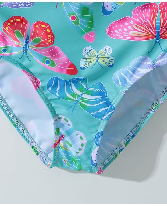 Pine Kids Sleeveless Two Piece Swimsuit with Butterfly Print - Green