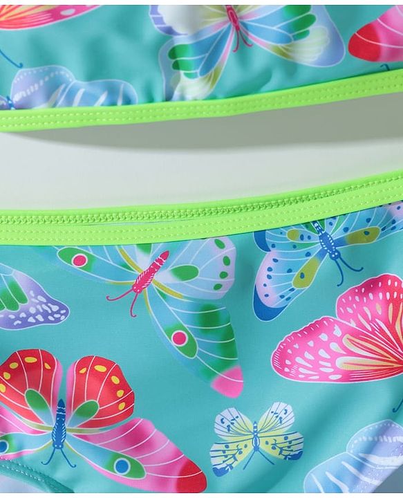 Pine Kids Sleeveless Two Piece Swimsuit with Butterfly Print - Green