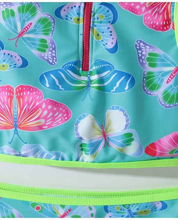 Pine Kids Sleeveless Two Piece Swimsuit with Butterfly Print - Green