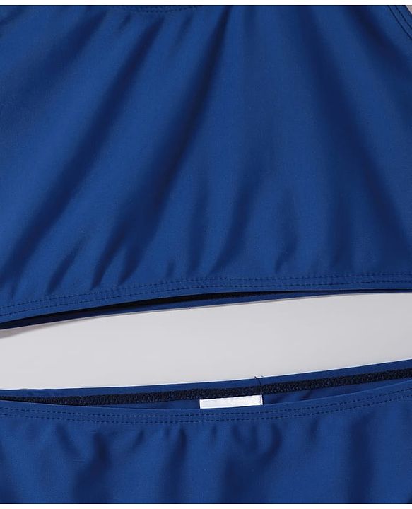Pine Kids Sleeveless  Two Piece Swimsuit Solid Colour - Blue