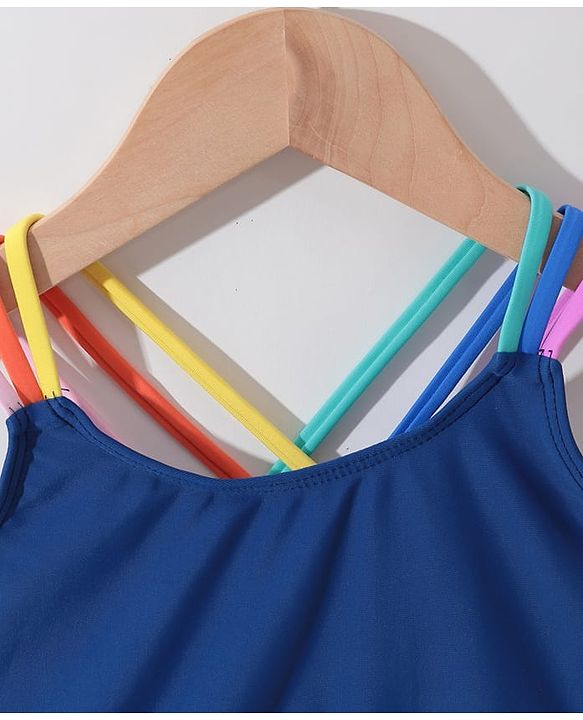 Pine Kids Sleeveless  Two Piece Swimsuit Solid Colour - Blue