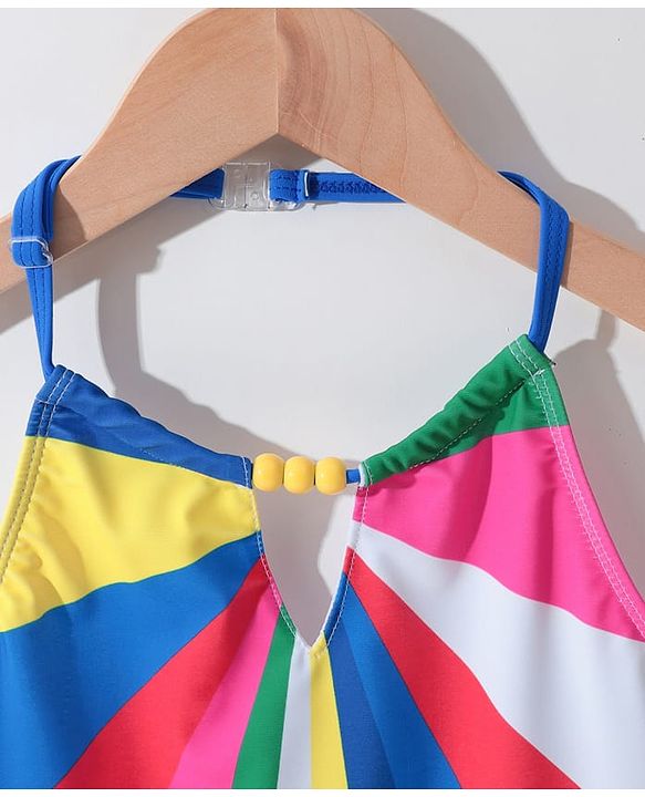 Pine Kids Sleeveless Striped V Cut Swimsuit - Multicolor