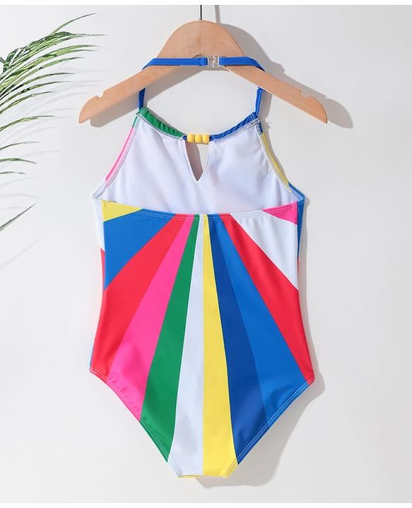 Pine Kids Sleeveless Striped V Cut Swimsuit - Multicolor