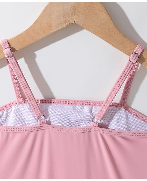 Pine Kids Sleeveless V Cut Swimsuit with Frill Detailing - Pink
