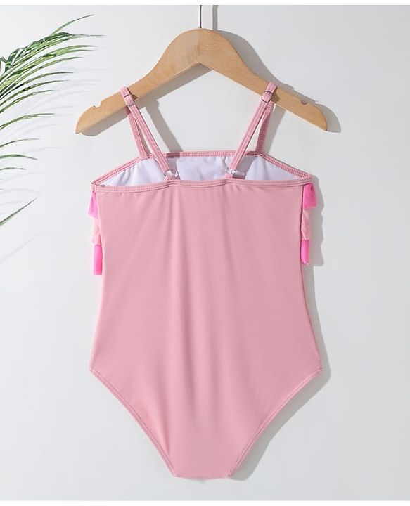 Pine Kids Sleeveless V Cut Swimsuit with Frill Detailing - Pink
