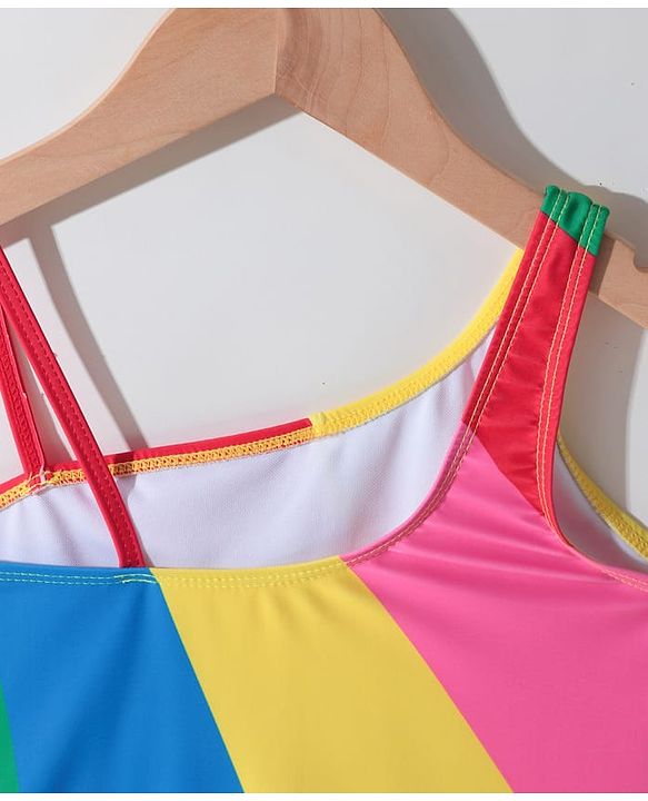 Pine Kids One Shoulder Sleeveless Striped  V Cut Swimsuit - Multicolor