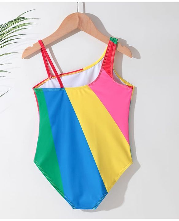Pine Kids One Shoulder Sleeveless Striped  V Cut Swimsuit - Multicolor