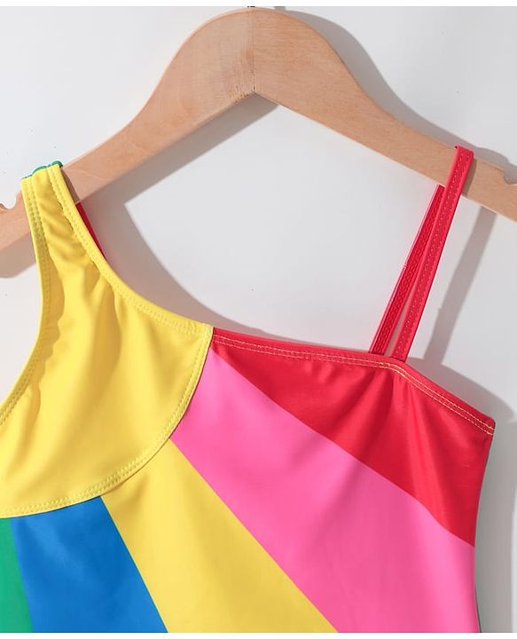 Pine Kids One Shoulder Sleeveless Striped  V Cut Swimsuit - Multicolor