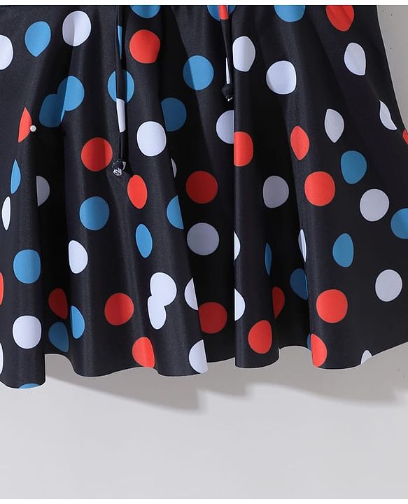 Pine Kids Sleeveless  Frock Swimsuit with Polka Dots Print - Black