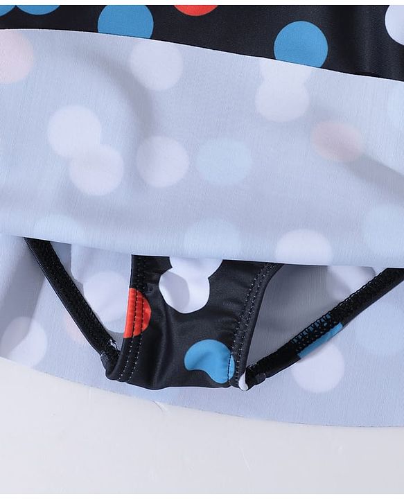 Pine Kids Sleeveless  Frock Swimsuit with Polka Dots Print - Black