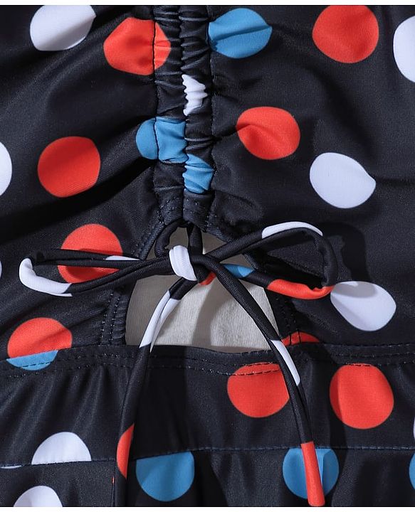 Pine Kids Sleeveless  Frock Swimsuit with Polka Dots Print - Black
