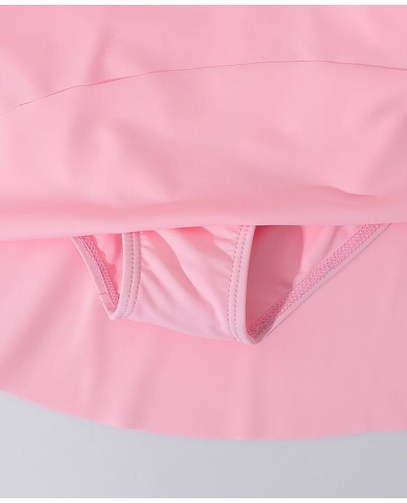 Pine Kids Sleeveless Solid Frock Swimsuit  with Fril Detailing - Pink