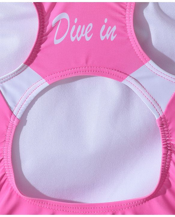 Pine Active Sleeveless  V Cut Swimsuit with Text Print - Pink