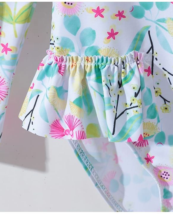 Pine Kids Full Sleeves V Cut Swimsuit with Cap Floral Print -  Multicolor
