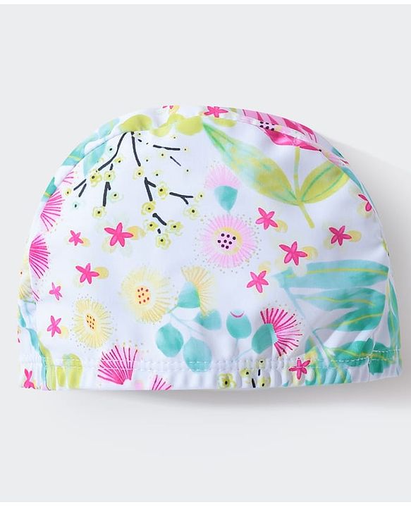 Pine Kids Full Sleeves V Cut Swimsuit with Cap Floral Print -  Multicolor