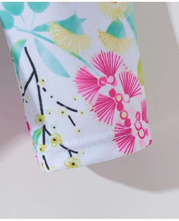 Pine Kids Full Sleeves V Cut Swimsuit with Cap Floral Print -  Multicolor